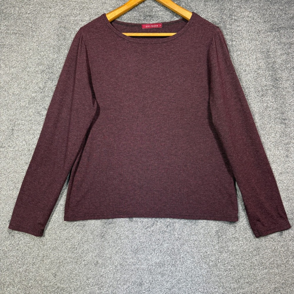 Cut Loose Top Womens L Burgundy Heather Knit Long Sleeve Boat Neck USA‎ Made